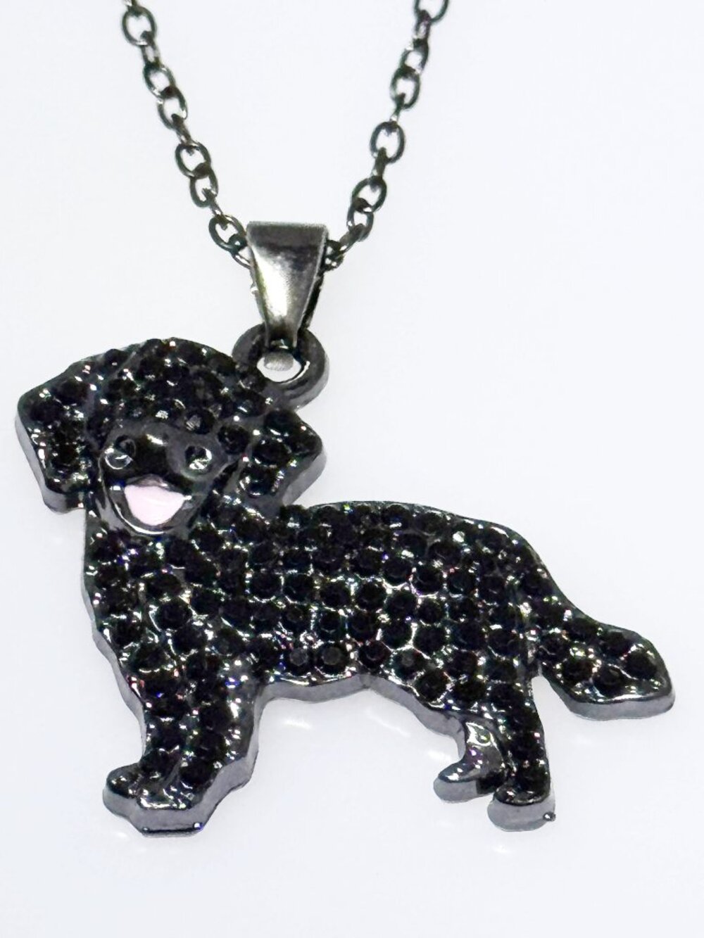 Black Labrador rhinestone pendant, silver tone, NWOT